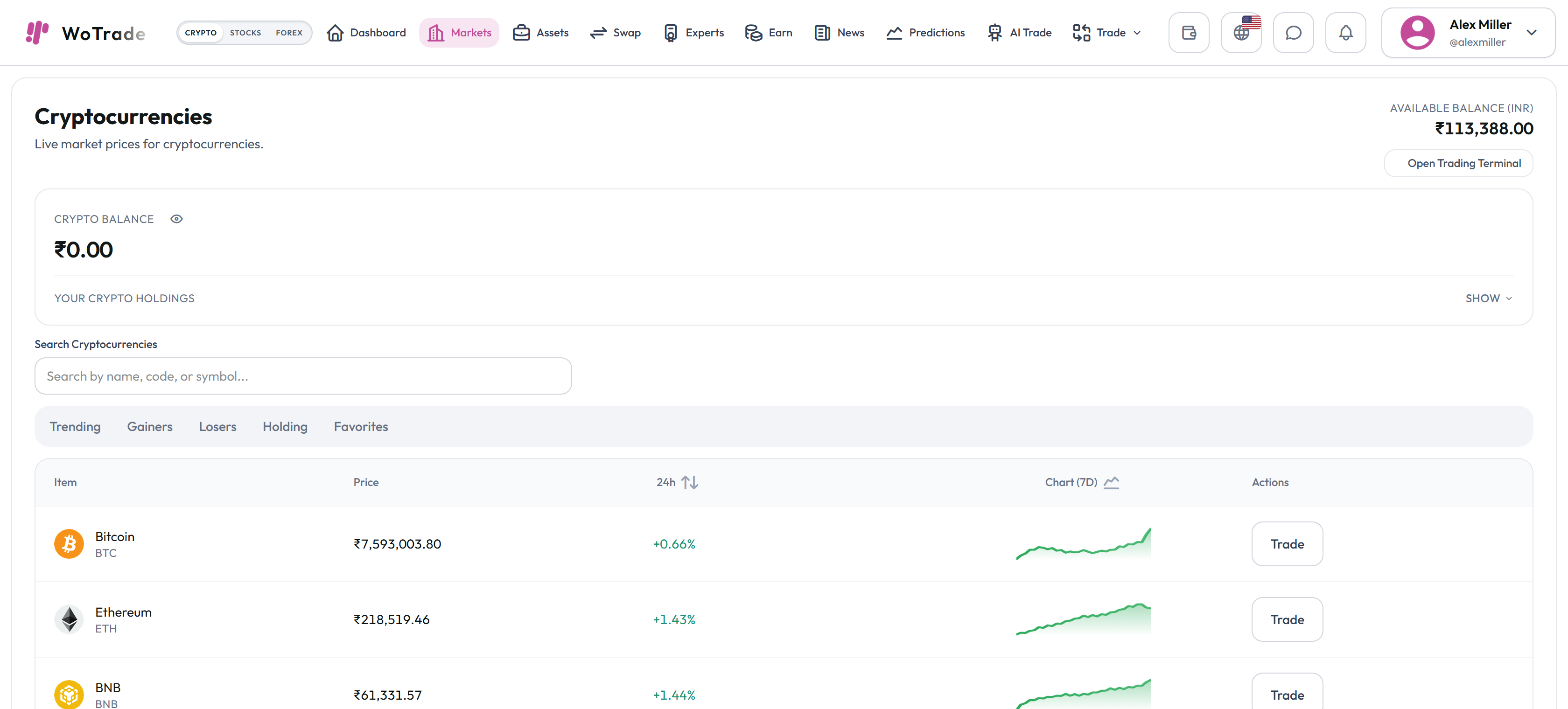Crypto Market screenshot in light mode