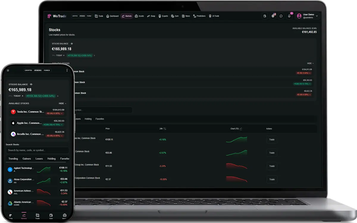 Stocks Market screenshot in dark mode