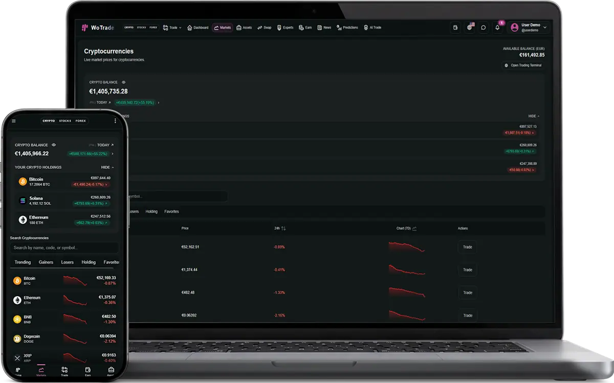 Crypto Market screenshot in dark mode